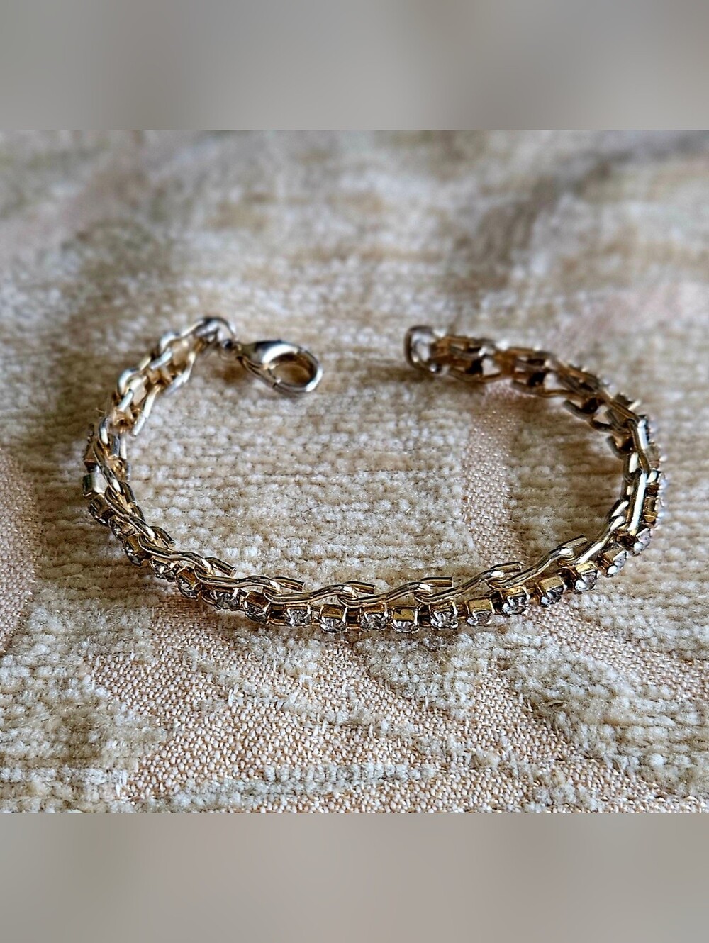 Gold Tone Clear Rhinestone Tennis Bracelet Elegant Stackable Boho